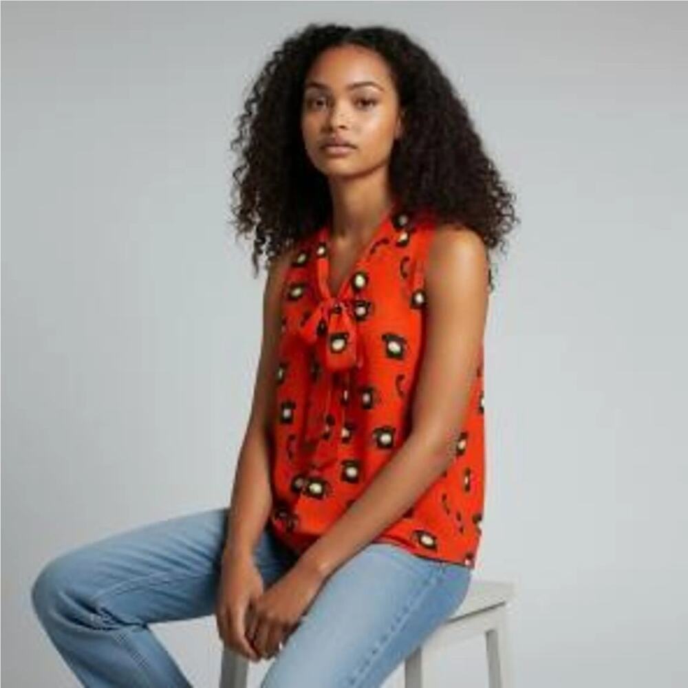 Maeve Telephone Red Black Silk Top US 0